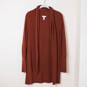 Leith Burnt Orange Ribbed Shawl Cocoon Sweater